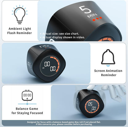 VEWINGL Cube Productivity Timer, 25/5/10/45 Min Presets, Desk Flip Timer for Pomodoro Study Sessions, Vibration & Custom Modes for ADHD, Work, Study & Kitchen (Black)