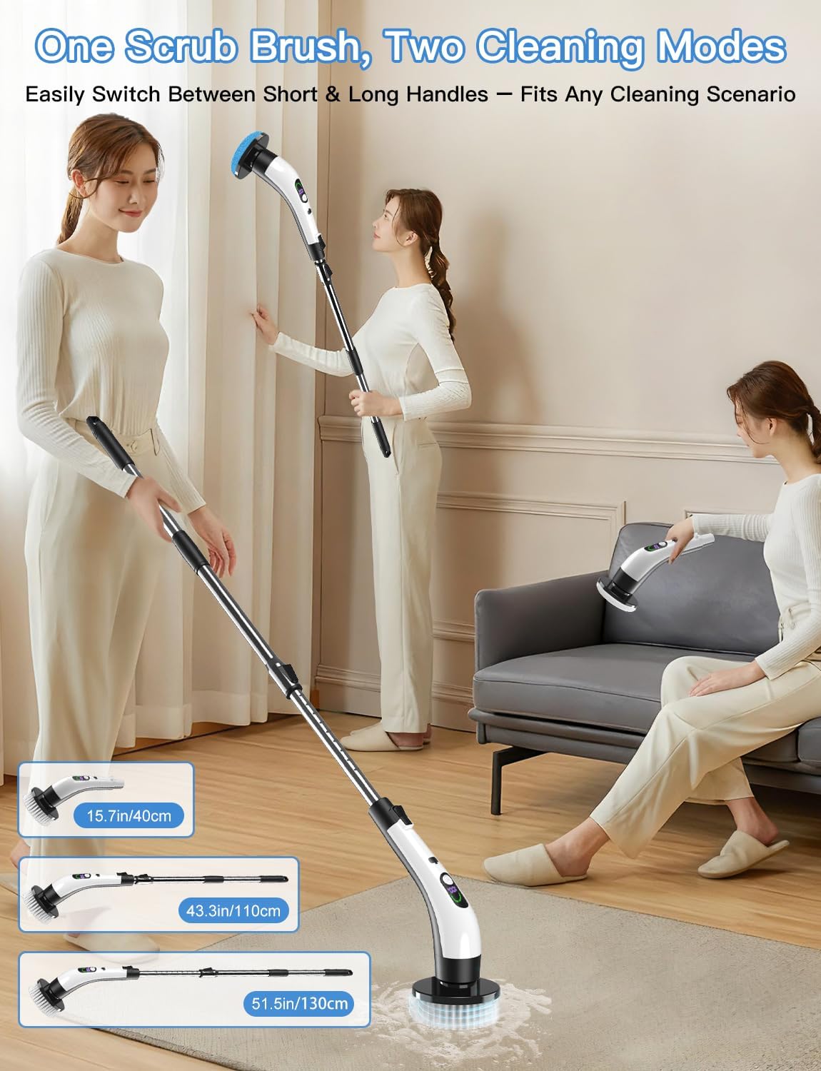 Electric Spin Scrubber - Cordless IPX7 Waterproof Shower Scrubber with 2 Speed Settings and 6 Replaceable Heads，Electric Cleaning Brush for Bathroom，Kitchen and Windows