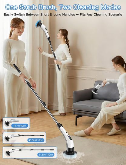 Electric Spin Scrubber - Cordless IPX7 Waterproof Shower Scrubber with 2 Speed Settings and 6 Replaceable Heads，Electric Cleaning Brush for Bathroom，Kitchen and Windows