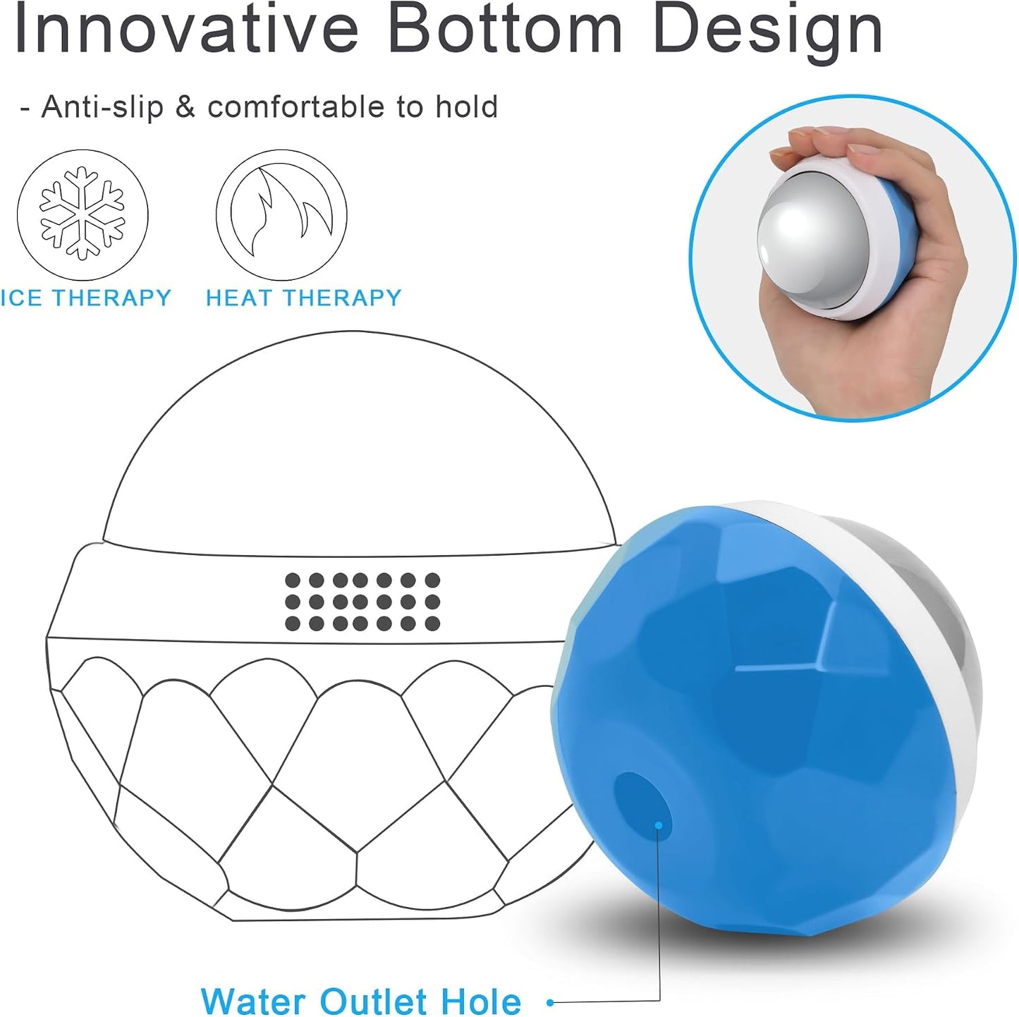 Coolrunner Cold Massage Roller Ball, Cryosphere Cold Massage Ball- Heat Therapy & Cold Therapy Relief with Cold Gel Core- Helps with Muscles Recovery and Inflammation for Shoulders, Neck (Black Blue) | Heat Therapy & Cold Therapy Relief, Helps with