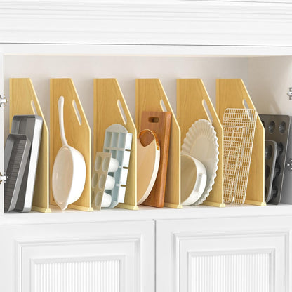 4 Pack Wood Tray Dividers for Cabinet, Cookie Sheet Organizer for Cabinet | No cutting required, Premium Wood, 2 Assembly Methods, Kitchen Cabinet Dividers for Storing pans, Baking tray, Cutting Board