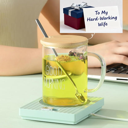 Desk Coffee Mug Warmer for Office: Compatible with All Cup for Career Women | 13W 2-Temp Adjustable Electric Heated Coaster Tea Cup Hot Plate - Gifts for Wife (Wood Grain Color)
