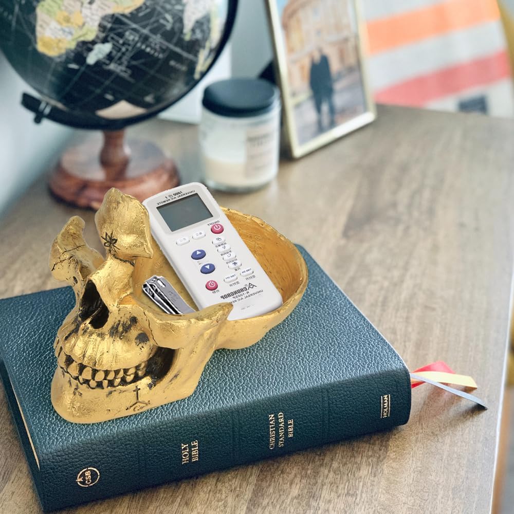 Mrlikale Skull Glasses Stand Holder, Creative Eyeglasses Holder | Sunglasses Spectacle Display Rack, Key Holder Resin Sculptures for Entryway, Home, Office, Desk, Nightstand (Gold)