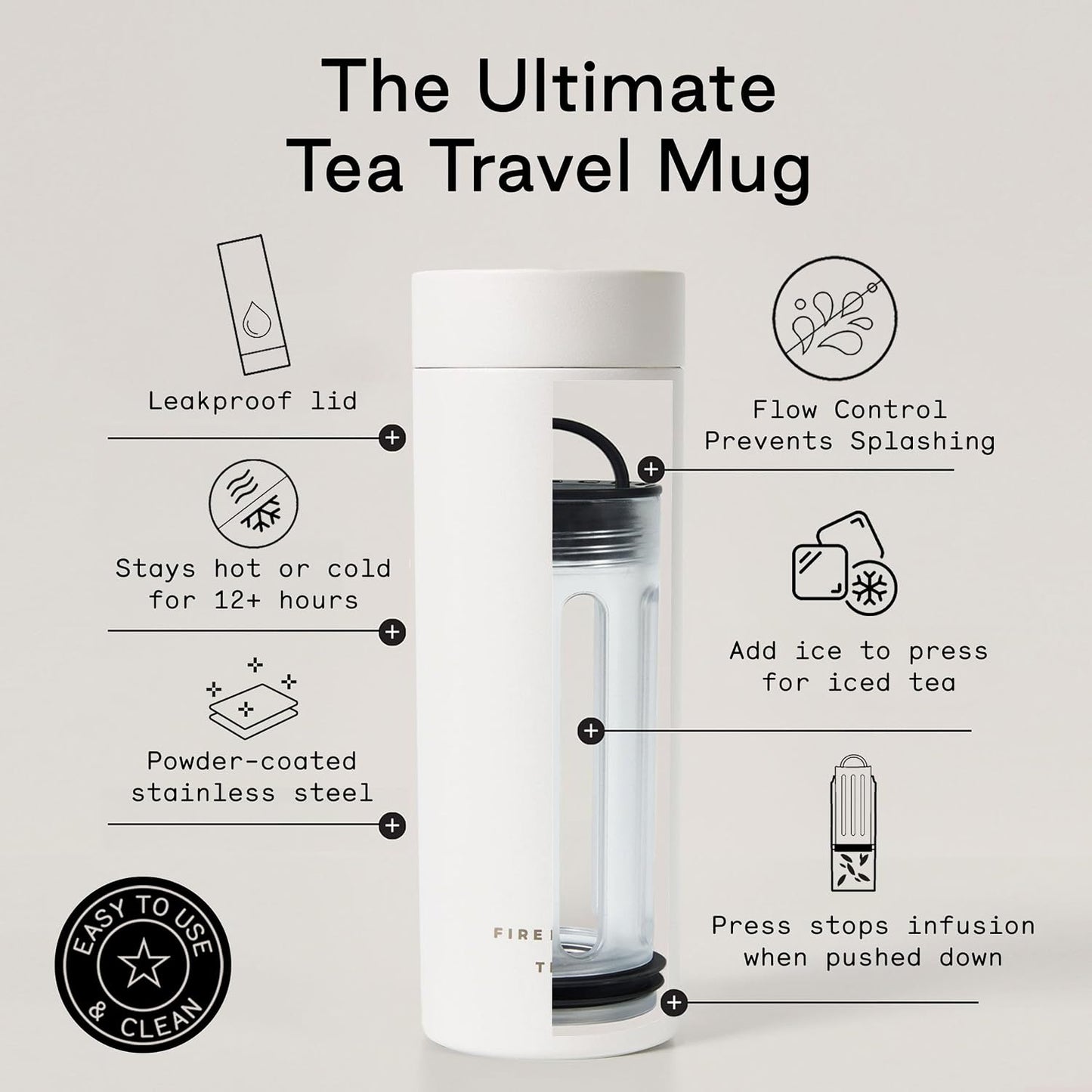 Firebelly Tea, Travel Tea Infuser Mug with Strainer, Insulated Tumbler for Loose Leaf Tea or Coffee, Leakproof Bottle for Hot or Iced Drinks, Stainless Steel Thermos with Lid, Salmon