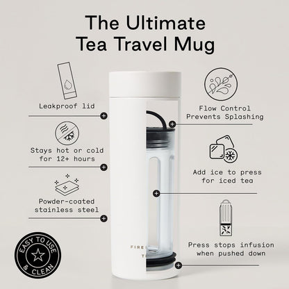Firebelly Tea, Travel Tea Infuser Mug with Strainer, Insulated Tumbler for Loose Leaf Tea or Coffee, Leakproof Bottle for Hot or Iced Drinks, Stainless Steel Thermos with Lid, Salmon