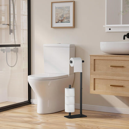 Kitsure Toilet Paper Holder Stand, Bathroom Storage, Medium, Black | Large Capacity Toilet Paper Holder for 4 Rolls, Rustproof Toilet Paper Holder Free Standing, Non-Slip Stable Base