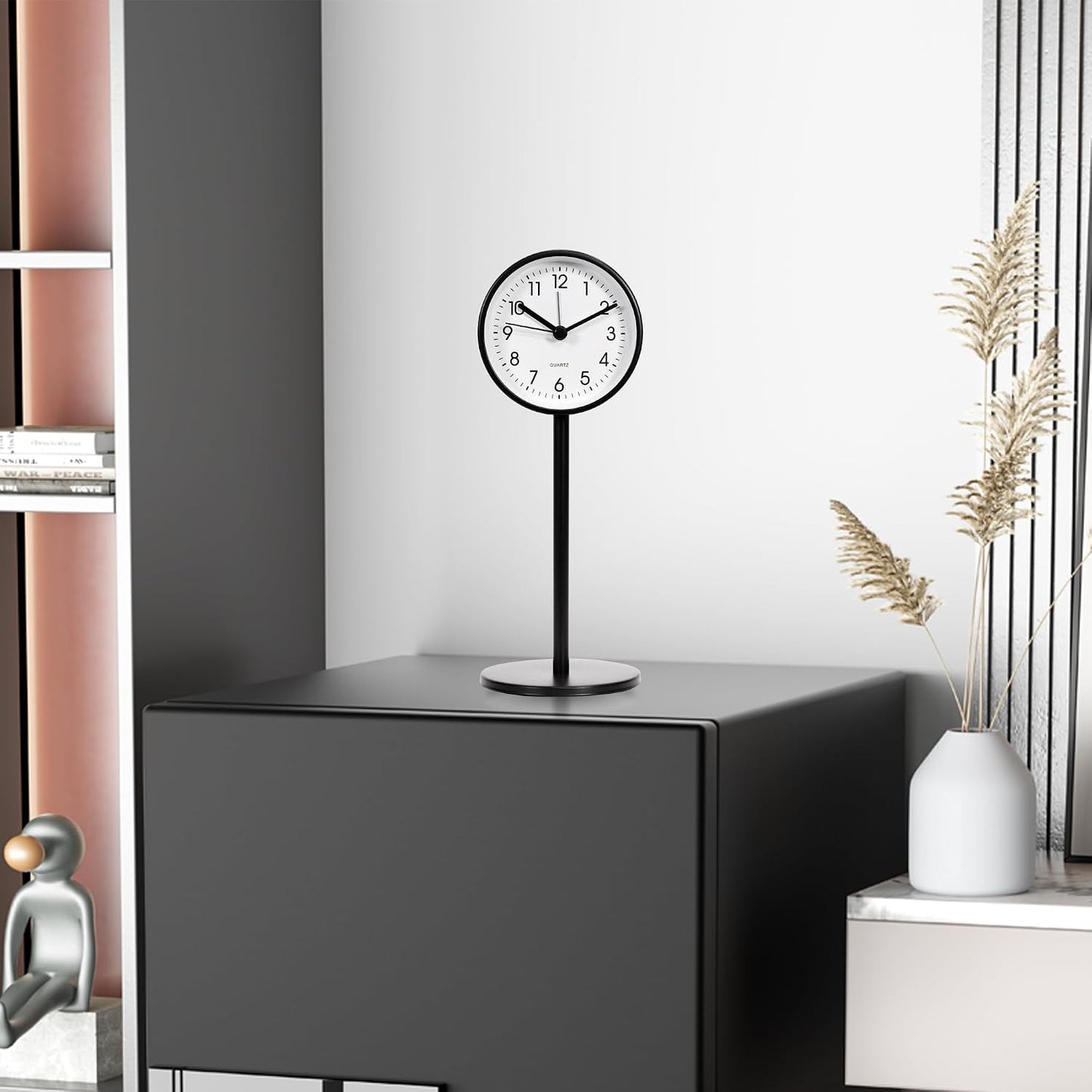 Alarm Clock for Bedroom, 3.2" Small Analog, Black | Silent Non Ticking, Battery Operated, Vintage Retro Design, Night Light, Easy to Read