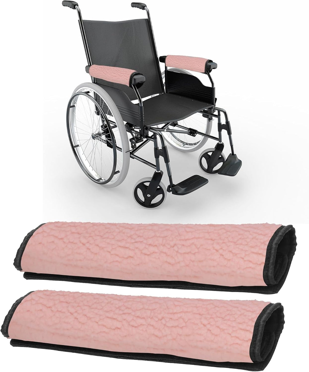 AHIER Wheelchair Armrest Pads, 2PCS Sheepskin Fleece Wheelchair Armrest Covers, Non Slip Arm Rest Cover Cushion pad for Wheelchairs (Pink)