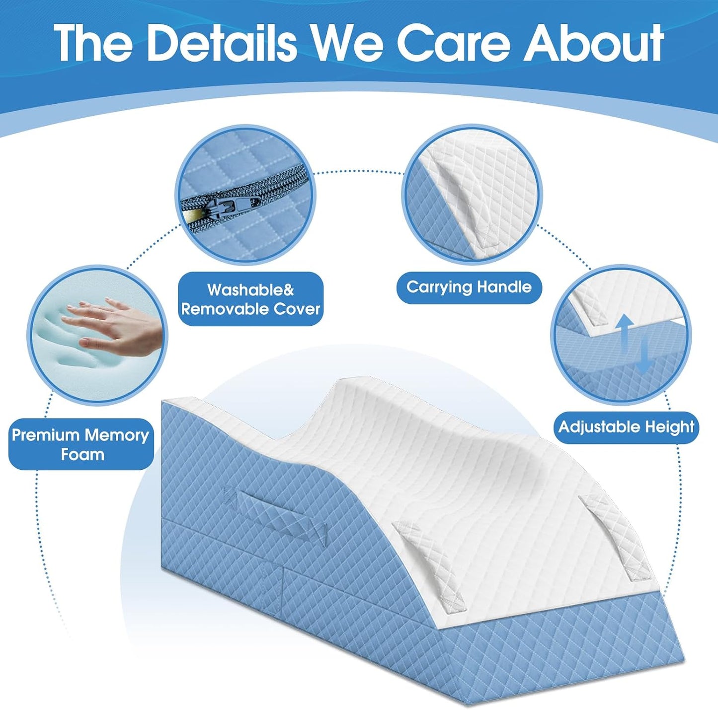 TranquilRelax Leg Elevation Pillows for After Surgery, Wedge Pillow, Grey | Memory Foam, All-around Knee & Ankle Support for Swelling, Height-adjustable, Nop-Slip Bottom, Washable Cover, Single-leg