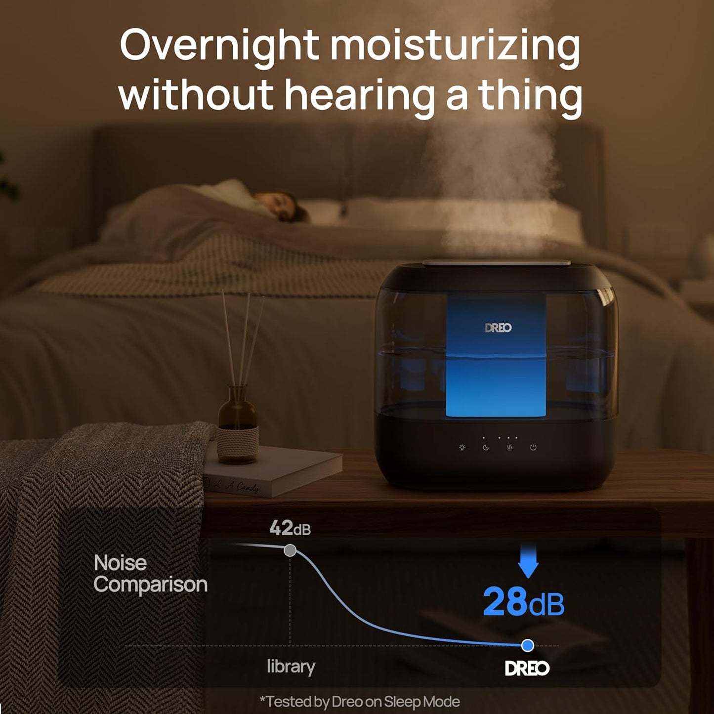 DREO 4L Humidifiers for Bedroom, 36H Runtime, 28 dB Quiet, HM311 | Easy to Refill & Clean, BPA-Free, Nightlight, Supersized Air Humidifiers for Large Room, Baby Nurseries, Plants, Indoor