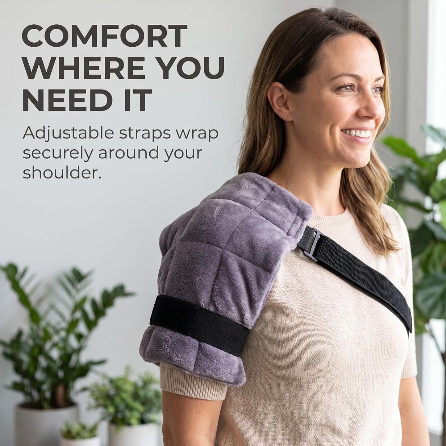 Multi-Functional Flax Seed Hot & Cold Therapy Wrap | 9-Grid Quilted Design · High-Elastic Strap | Microwave Heatable, No Power Needed | for Shoulder, Waist & Thigh | Gray