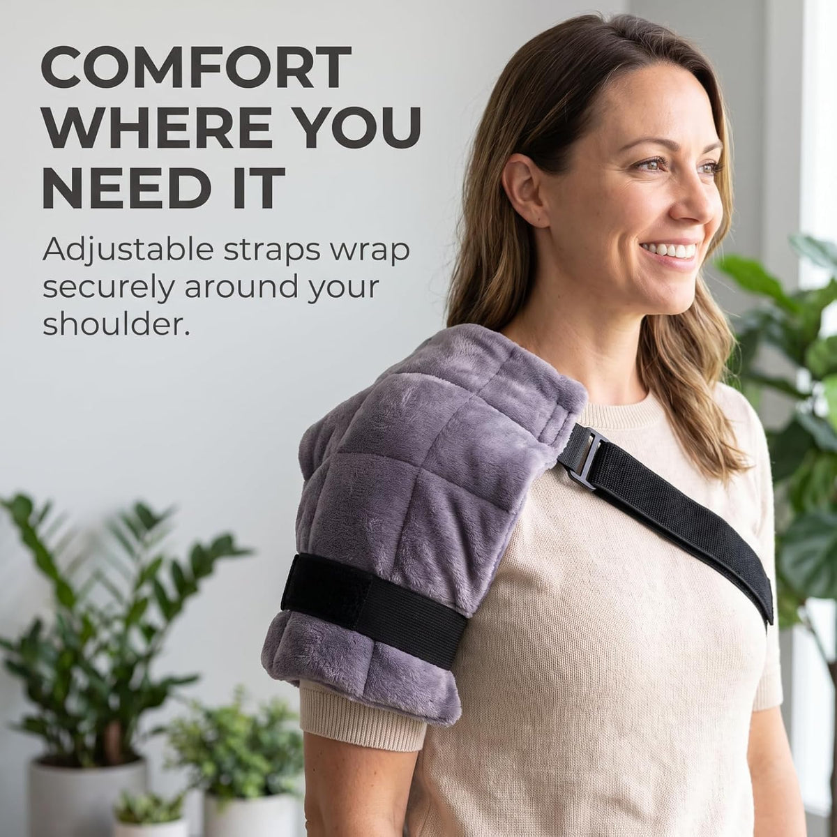 Multi-Functional Flax Seed Hot & Cold Therapy Wrap | 9-Grid Quilted Design · High-Elastic Strap | Microwave Heatable, No Power Needed | for Shoulder, Waist & Thigh | Gray