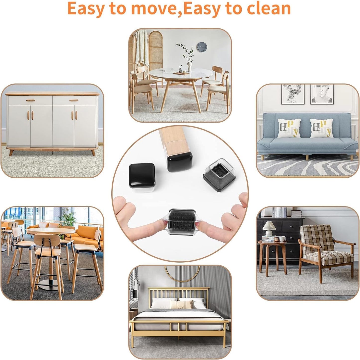 Chair Sliders for Carpet, 16PCS Furniture Sliders for Carpeted Floors & Hardwood Floors, Round Chair Glide Pads for Quickly and Easily Moving Furniture, Protect Floor(Clear, Fit 0.75"-1.1") | Chair Glides for Carpet & Hardwood Floor, Furniture Slides