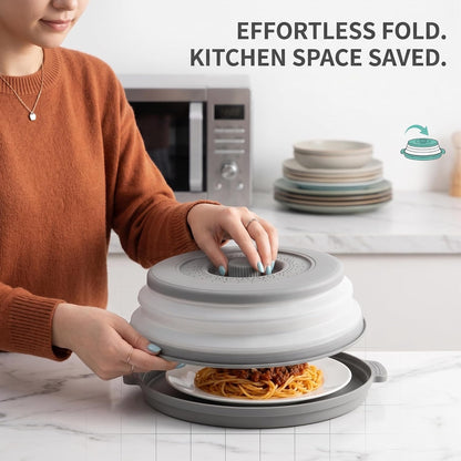 Anti-Scald Splatter Cover, Collapsible Vented Lid & Base, Fits 11" Plates | BPA-Free, Dishwasher Safe, Steam Vents for Even Heating. Collapsible Design for Easy Storage. Ideal for Meal Prep & Reheating