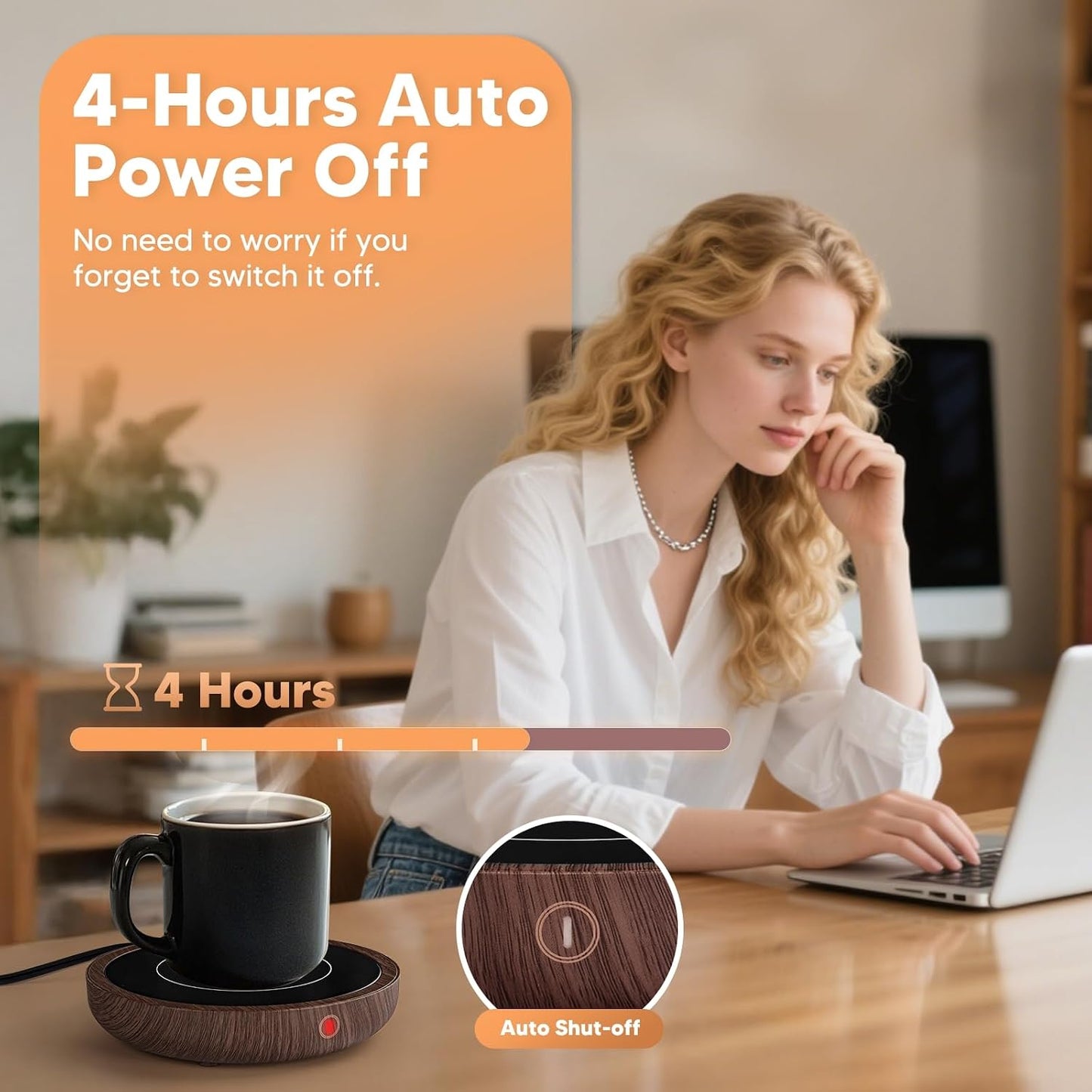 Coffee Mug Warmer for Desk, 36W Fast Heating, Keep Every Sip Warm | 3 Temperature Settings, 4-Hour Auto Shut Off, Elegant Wood Design for Coffee, Tea & Milk, Perfect Office Coffee Companion