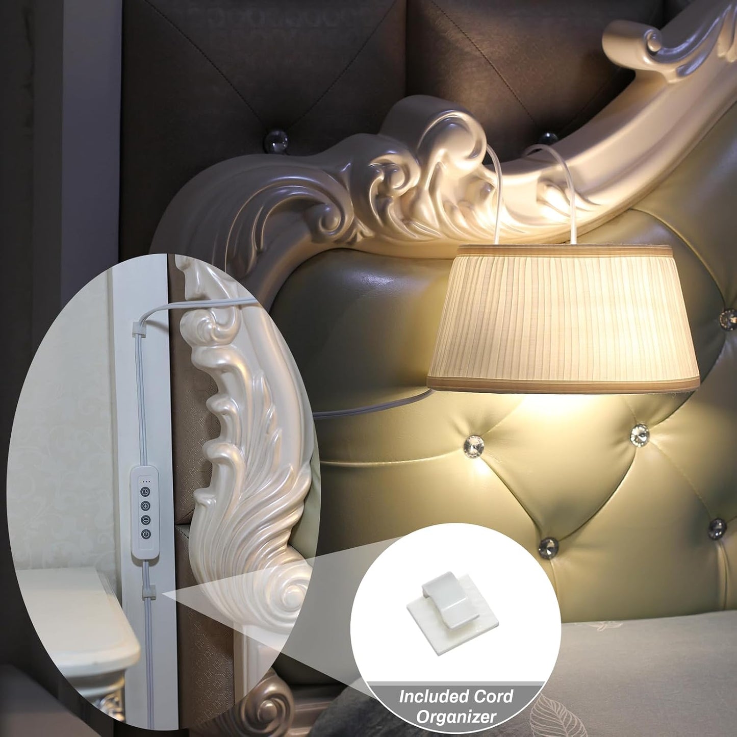 NITOWOLF Bed Reading Light, Headboard Light Reading Lights for Books in Bed with Adjustable Hook, Eye Caring Soft Fabric Shade Bedtime Reading Lamp Plug in, LED Bulb Included (Beige)