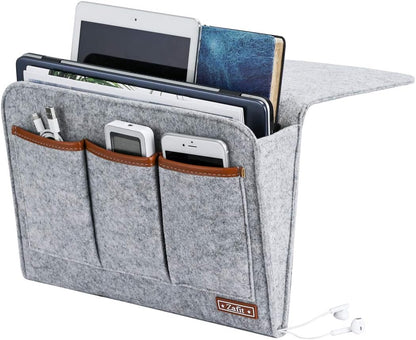 Zafit Bedside Caddy, Large Size Bedside Storage Organizer Bedside Organizer Caddy for Magazine Remotes Phone (13.4'' x 18.1'' Plus Size, Dark Grey)