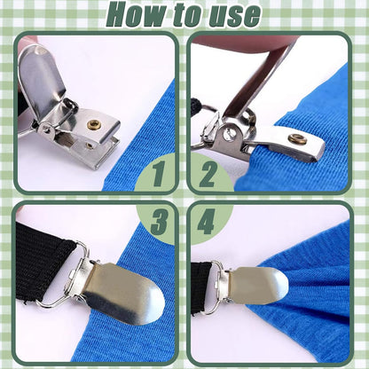Tablecloth Clips, Multi-Use Sheet Holders for Tables & Beds, 6 Pack | Multi-use clips hold tablecloths and sheets neatly with hidden straps