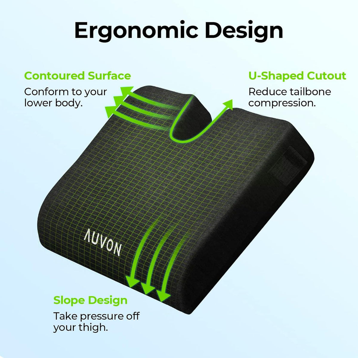 AUVON Wheelchair Seat Cushions (18"x16"x3") for Sciatica, Back, Coccyx, Pressure Sore and Ulcer Pain Relief, Memory Foam Pressure Relief Cushion with Removable Strap, Breathable & Waterproof Fabric