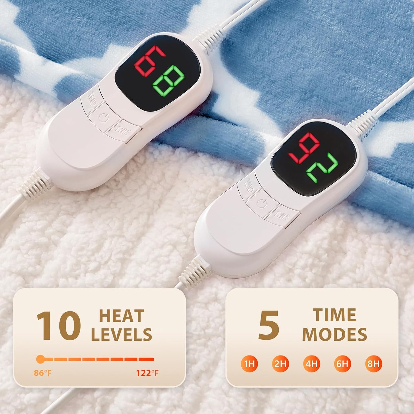 Homemate Heated Blanket Electric Throw - 50“x60“ Heating Blanket with 10 Fast Heat Levels 8 Hours Auto Off Soft Cozy Flannel Over-Heated Protection ETL Certification Keep Warming in Home | Throw with 10 Fast Heat Levels 8 Hours Auto Off Over-Heated