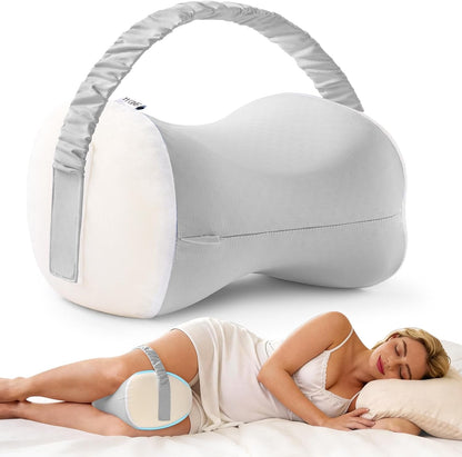 YFONG Knee Pillow for Side Sleepers, Memory Foam Leg Pillow, Blue | Adjustable & Detachable Strap, Ergonomic Support for Back, Hip, Knee, Sciatica Pain
