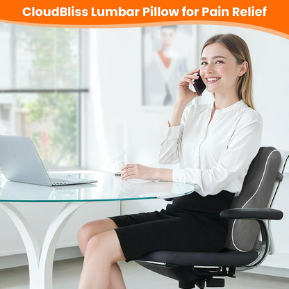 CloudBliss Lumbar Support Pillow, Memory Foam for Office Chair, Black | Ergonomic High-Density Memory Foam, Adjustable Straps, Washable Mesh Cover, Lower Back Support for Office, Gaming & Car Seat
