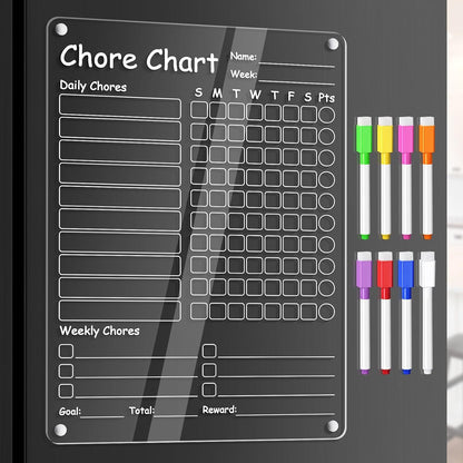 Acrylic Meal Planner Weekly Calendar Menu Board for Kitchen, w/ 8 Markers | Clear Weekly Fridge Calendar Planning Note Board Dry Erase to Do/Grocery/Shopping List/Chore Chart, 12.8x9’’