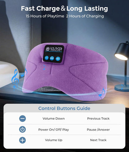 LOVE EYE Sleep Headphones Bluetooth 5.4 Sleeping Eye Mask Wireless Music Earphones with Built-in HD Speakers for Side Sleepers Cotton Sleeping Headphones for Women Men Gifts (Lavender Purple)