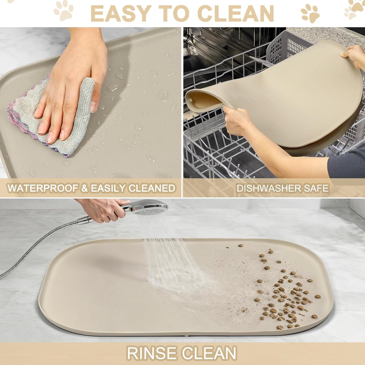 SMILOOL Waterproof Silicone Pet Food Mat with Raised Edge for Dog & Cat | 19" x 12" Non-Slip Pet Feeding Mats with Lip for Food & Water Bowl, Food Grade, Easy Cleaning, Black