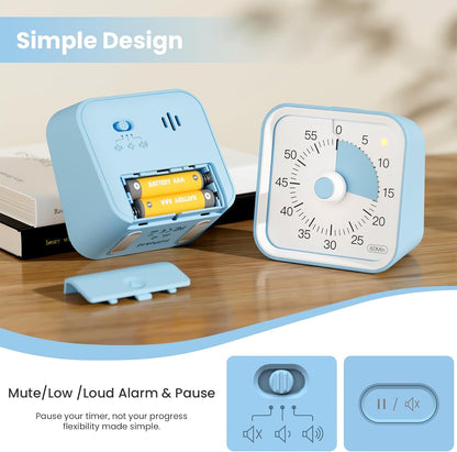 Visual Timer for Kids, Countdown Timer with Pause Function, White | Timer for Kitchen Cooking, Classroom, Study, Toddler, ADHD, Cute Timer Clock, Alarm 3 Volume Levels, Light Indicator