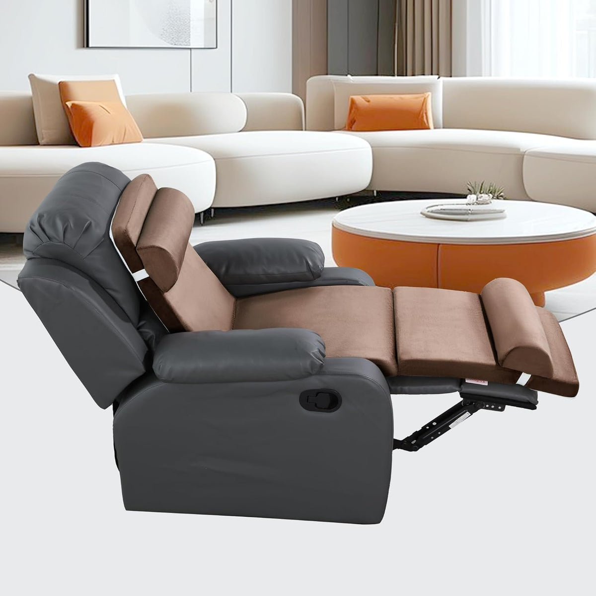 HOMBYS 5-in-1 Recliner Seat Cushion for Elderly+Lumbar Support Pillow + Leg Pad, with Adjustable Half Moon Neck Pillow & Footrest, Foam Filling with Velvet Fabric, Thick & Non-Slip, Brown