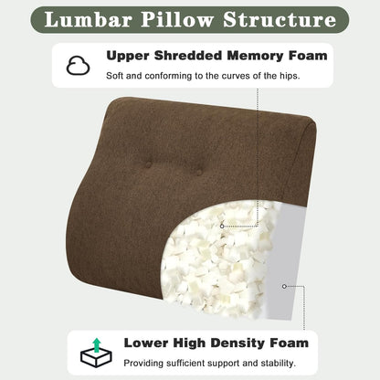 baibu Patented Dual-Layer Memory Foam Lumbar Pillow for Recliner, Brown | Large ergonomic back support for recliners, sofas and gaming chairs, with a removable machine-washable cover.