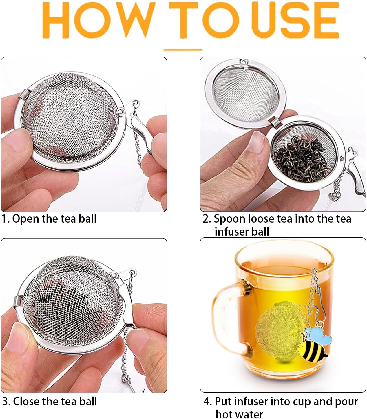 Stainless Steel Tea Infusers, Set of 2 TeaSanavie Tea Strainer Tea Ball with Honeybee & Flower Charms for Loose Leaf Tea