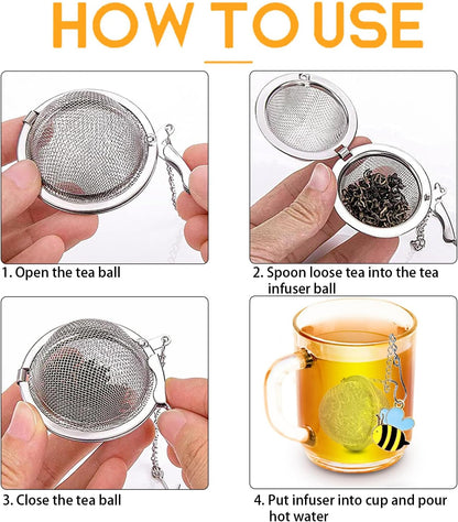 Stainless Steel Tea Infusers, Set of 2 TeaSanavie Tea Strainer Tea Ball with Honeybee & Flower Charms for Loose Leaf Tea