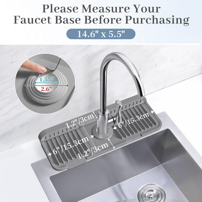 PoYang 24 Inch Faucet Mat for Kitchen Sink Splash Guard, Silicone, Black | Sink Protectors with 7° Slope for Smooth Drainage, Snap Button Holds It in Place, 90° Foldable & Cuttable Hole Fit Most Sinks
