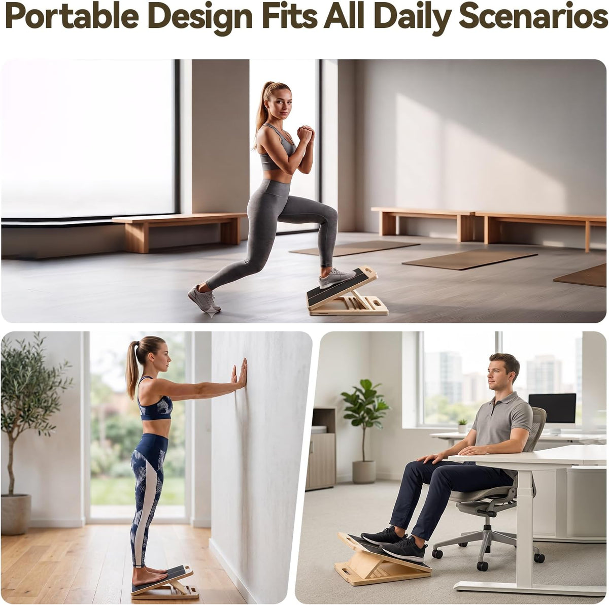 Portable Wooden Slant Board for Calf Stretching Squats Calf Stretcher Pilates Physical Therapy Equipment Adjustable Incline Board for Knees Ankle Heel Feet Leg