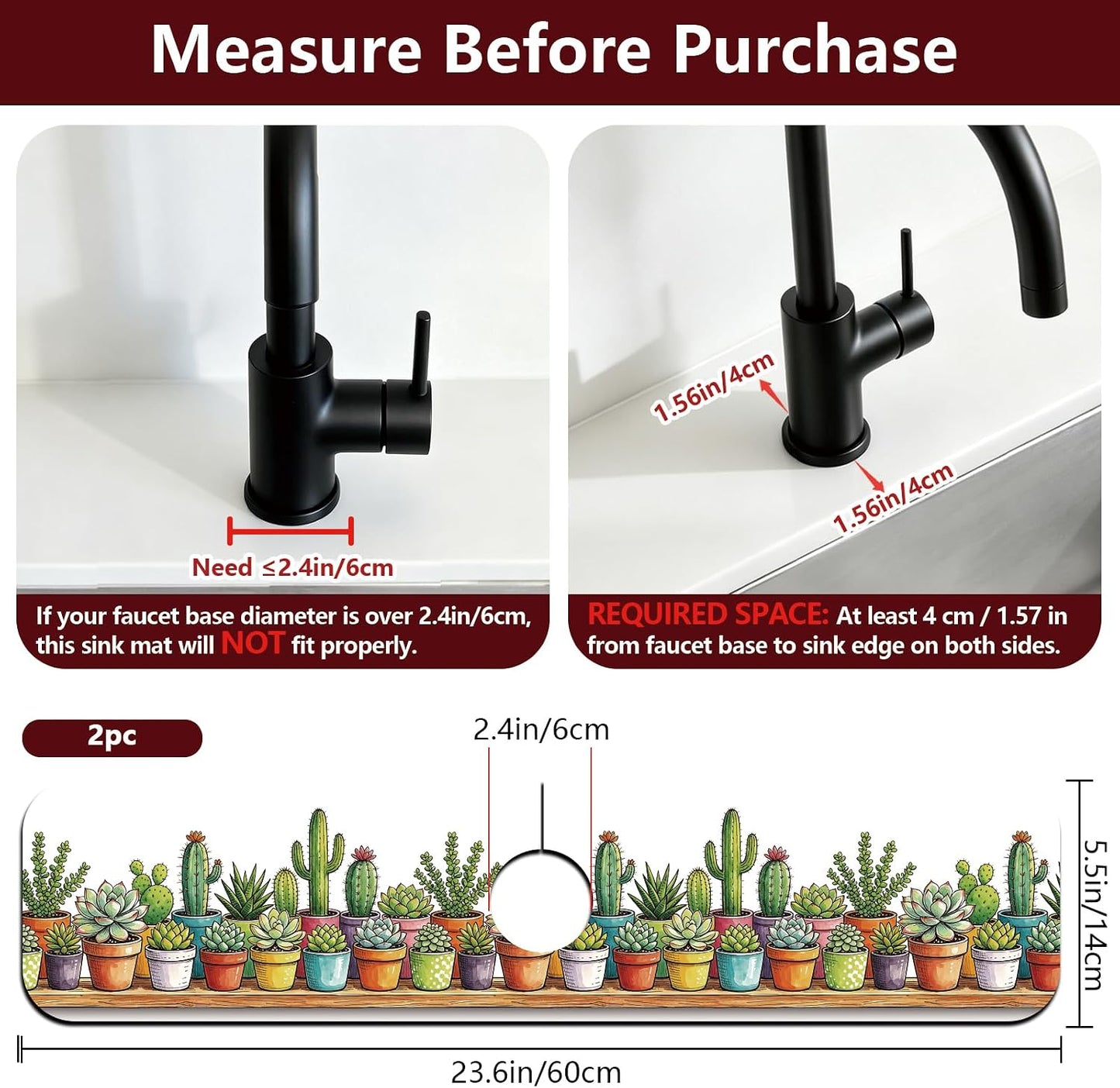 2Pcs Peonies Kitchen Sink Splash Guard Faucet Mat Vintage Florals Faucet Mat For Bathroom Kitchen 5.5x23.6In