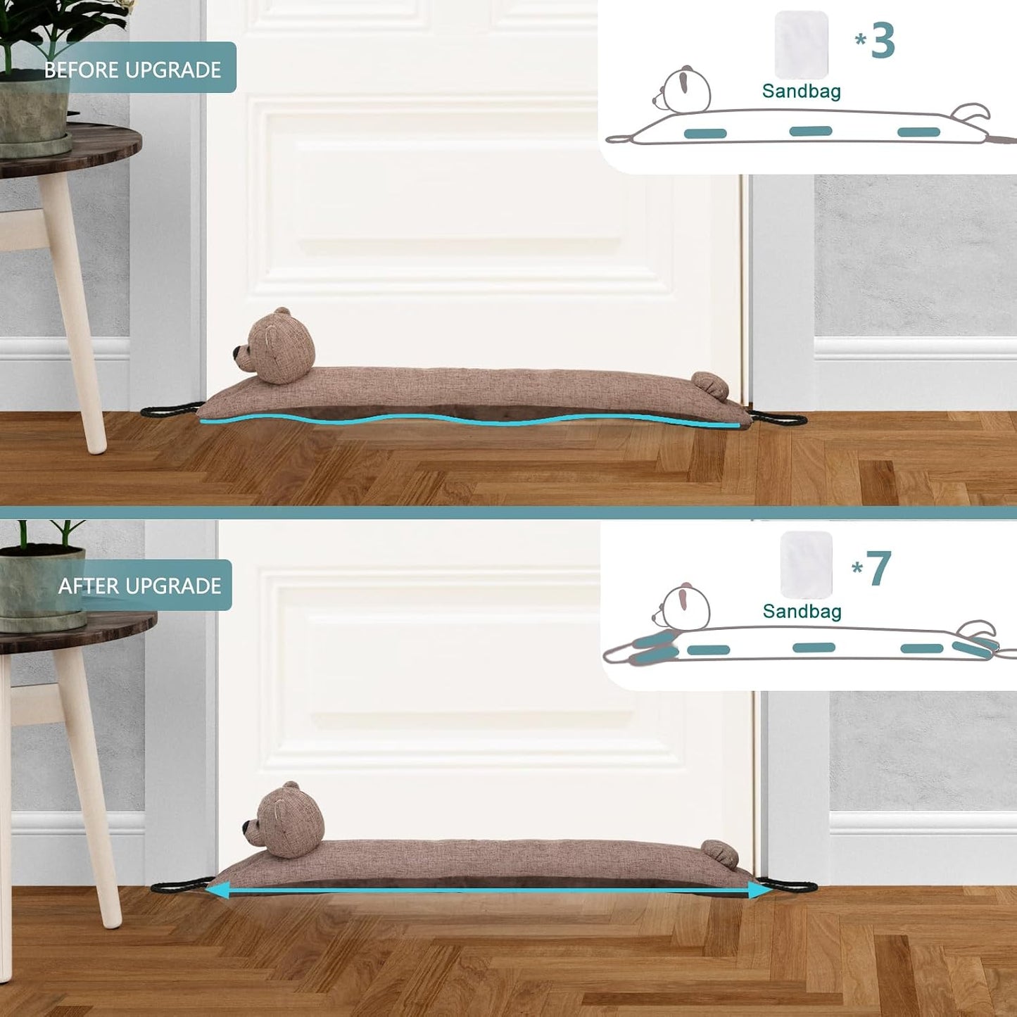 Under Door Draft Stopper Decorative Wind Stopper 36 inch for Door & Window, Weighted Animal Air Draft Stopper for Bottom of Door with Hanging Loops - Brown Dog