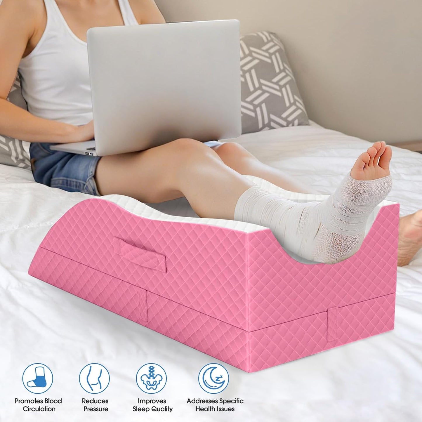 TranquilRelax Leg Elevation Pillows for After Surgery, Wedge Pillow, Grey | Memory Foam, All-around Knee & Ankle Support for Swelling, Height-adjustable, Nop-Slip Bottom, Washable Cover, Single-leg