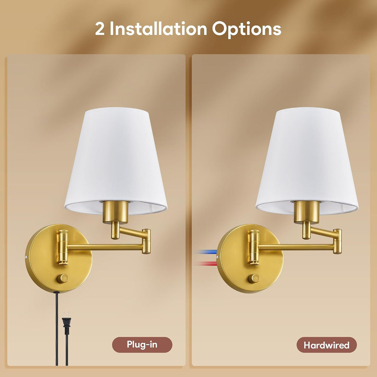 VONLUCE Wall Lamp, Plug in & Swing Arm Wall Sconce, Nickel Finish