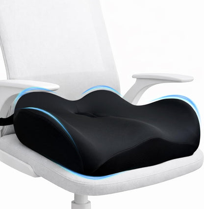 X Large Memory Foam Seat Cushion for Office Chair, High-Density Pad with Non-Slip Bottom and Adjustable Strap, Tailbone Pressure Relief for Long Sitting, Desk Work, Car, Wheelchair, Black
