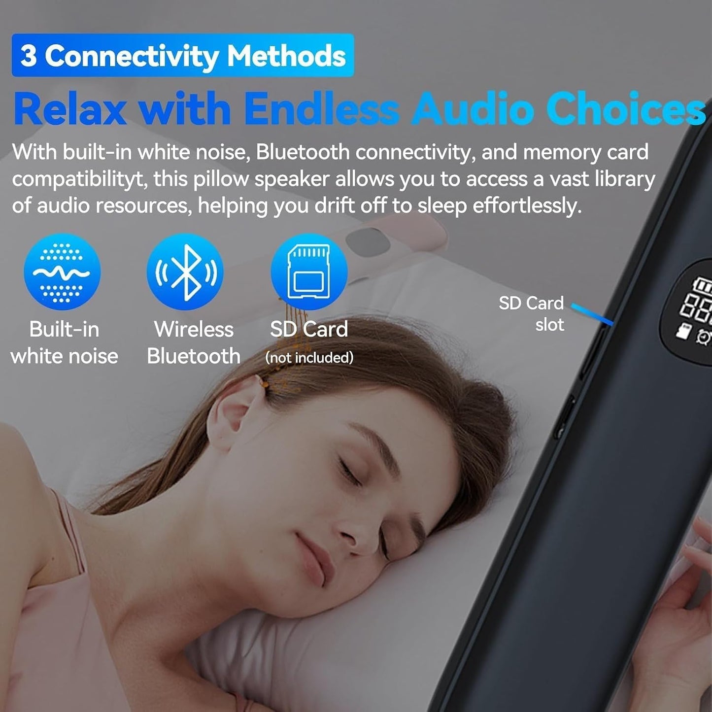 Bone Conduction Pillow Speaker | Under Pillow Bluetooth Speaker for Sleeping Private Sleep Speaker with 11 White Noises TF Card Slot – Ideal for Late-Night Scrolling Without Disturbing Partner