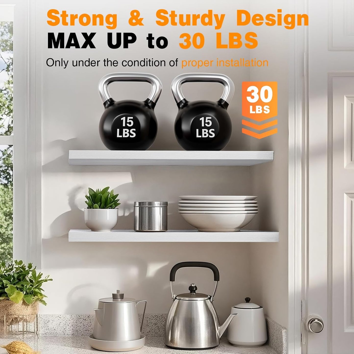BAYKA Rustic Brown Floating Shelves 22.5in, Set of 2, Wall Mount Wood Shelf | Easy Install, 22lbs Max Load, Hidden Bracket, for Bathroom Bedroom Living Room or Kitchen, Hanging Shelf Book Decor Storage