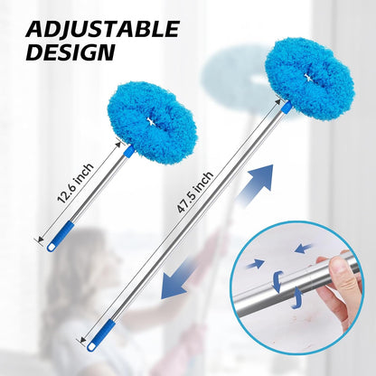 DRQ Ceiling Fan Cleaner Duster with 13-48 in Extension Pole, Blue | Detachable, Washable Microfiber Brush Head Is Reusable for Ceiling Fan Blades, Walls, Bookshelves, Door Tops and Window Tops
