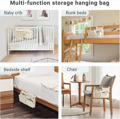 Mkono Bedside Caddy, Macrame Bunk Bed Hanging Organizer, 7 Pockets Ivory | Dorm Room Essentials, Boho Storage Bag, Remote Books Magazines Phone Snacks Drinks Holder, Bedroom Nursery Loft Baby Bed Rail