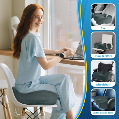 BlissTrends Memory Foam Seat Cushion for Office Chair & Car Seat, Black | 4.7in Ergonomic Tailbone & Sciatica Support with Removable Velvet Cover for Pressure Relief and Long Sitting Comfort