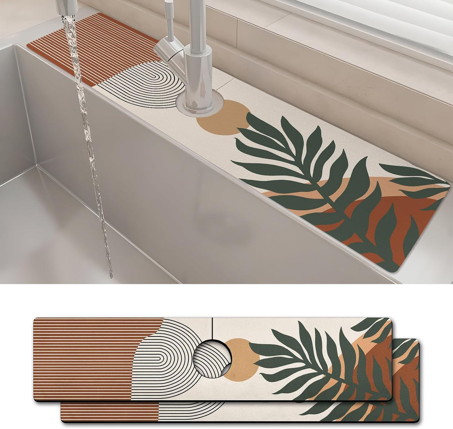 24" X 5.5" Kitchen Sink Splash Guard Faucet Mat Mandala Super Absorbent Fast Drying Faucet Guard & Draining Mat Sink Splash Guard Behind Faucet for Kitchen, Bathroom