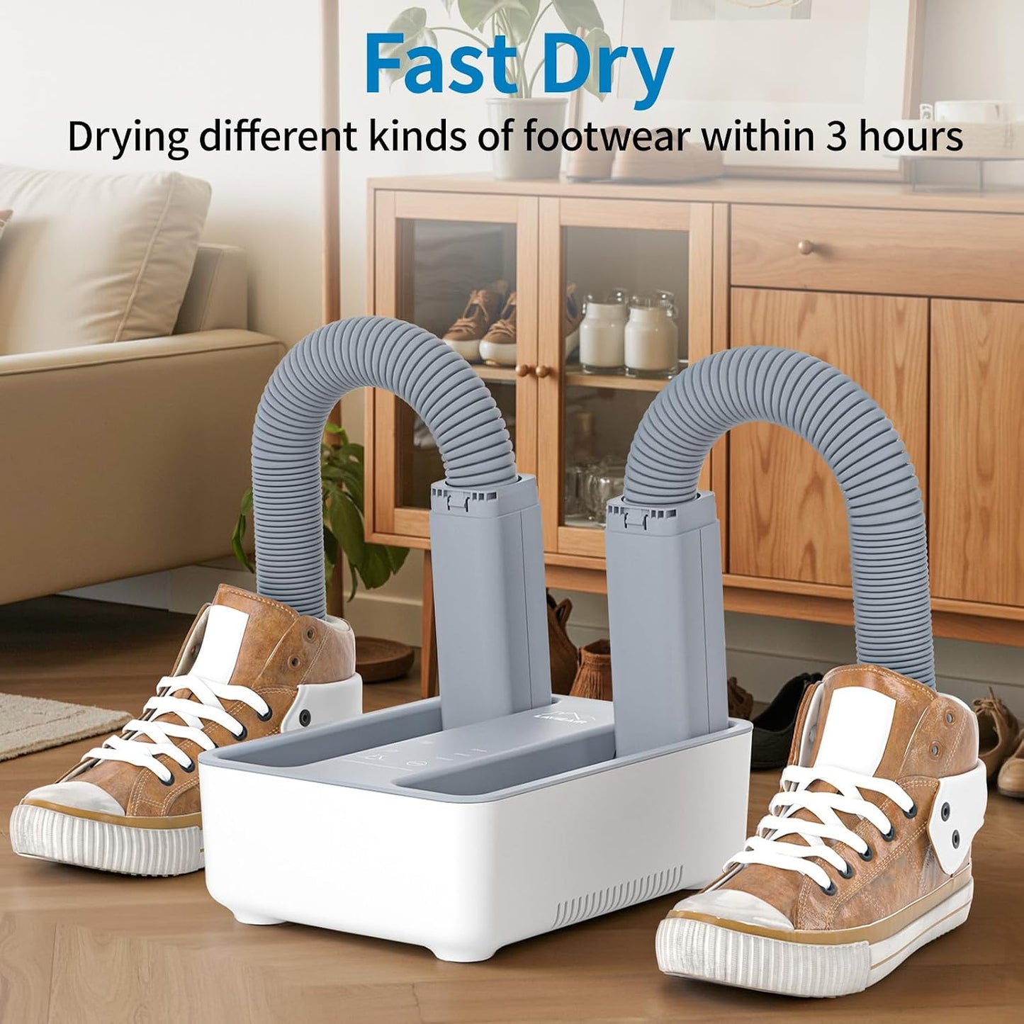 Boot Dryer and Deodorizer for Work Boots, Sneakers and Gloves, Portable Shoe Dryer with Retractable Hoses, Timer, and Heat Control