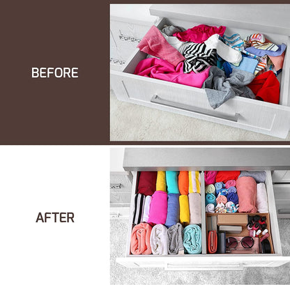 6-Pack Drawer Dividers 2.6-Inch High Dresser Drawer Organizer 16 to 22 Inch | Bamboo, Spring Loaded, No Tools Needed, Fits Wide Drawers for Socks, Clothes, Utensils, Bedroom, Bathroom, Kitchen, Office