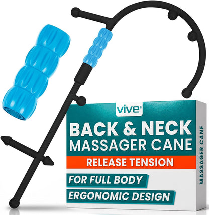 Vive Back and Neck Massager Cane - Trigger Point Massage Tools for Pain | Relief and Muscle - Handheld Self Massage Hook Therapy for Neck, Shoulder - Deep Tissue Myofascial Release Aid for Women